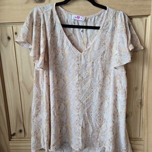 Buddy Love Beige Snake Print V-Neck Blouse